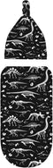 Baby Newborn Swaddle Blanket with Beanie Hat - Black and White Dinosaur Skeleton Pattern Sleep Sack for Infant Gifts