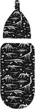 Baby Newborn Swaddle Blanket with Beanie Hat - Black and White Dinosaur Skeleton Pattern Sleep Sack for Infant Gifts