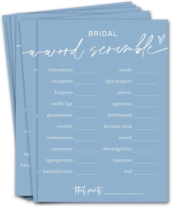 Bridal Shower Games Cards, Bridal Word Scramble, 25 Game Cards with 1 Answer Card, Engagement Party Supplies for Guests