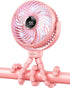 Portable Stroller Fan with LED Night Light, Rechargeable Battery Clip-On Fan for Travel, Baby Pram (Pink)