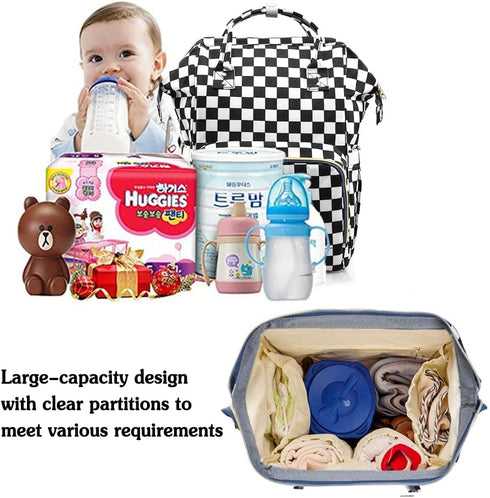 MCWTH Backpack Set Checkered Diaper Bag for Baby Girls Mom, Large Capacity Multi-Function Nappy Bags Organizer