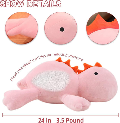 24" 3.4 lbs Pink Weighted Dino Stuffed Toys, Cute Plushie Dolls Pillow Gifts for Kids and Adults
