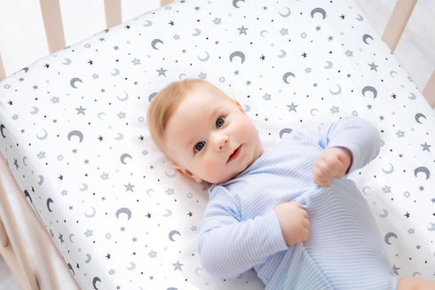 FIGEPO 4 Pack Set Star and Moon Neutral Unisex Fitted Baby Sheets for Baby Boys or Girls (Crib Sheets)