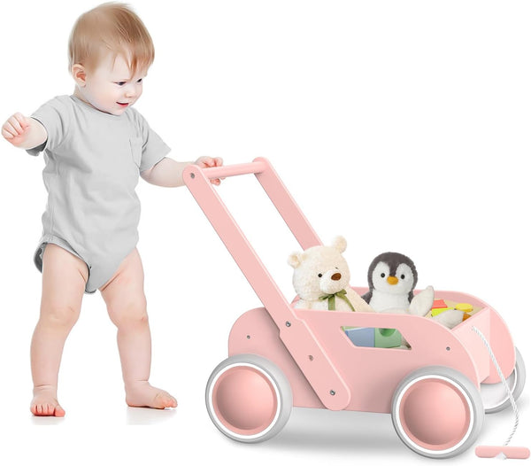 WyfKyd Wooden Baby Walker, Push and Pull Learning Walk Toys for Infants to