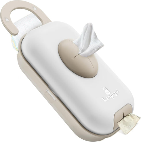 keepigo 3-in-1 Diaper Bag Wipe Dispenser | Portable Diaper Caddy Organizer, Baby Wipe Holder with Disposable Bags |