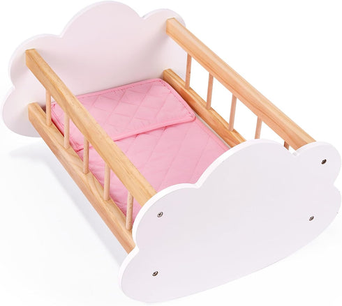 BABESIDE Wooden Baby Dolls Bed for 12-16 Inches Doll, Rocking Babys Doll