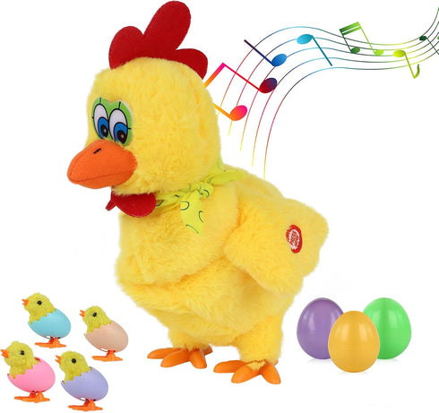 hbbhml Plush Electric Stuffed Laying Egg Chicken Toy Doll with Sound Music Easter