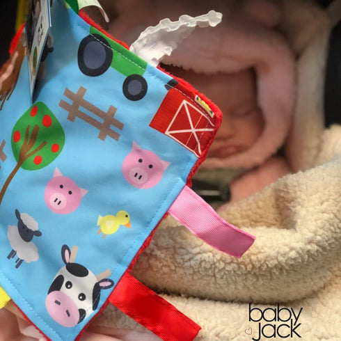 The Learning Lovey 5 Tummy 8" 8" Baby Sensory Farm Animal Crinkle Tag Toy for Developing Senses - Learning Shapes
