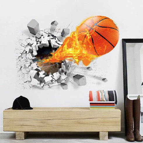 Supzone 3D Basketball Wall Sticker, Self-Adhesive Vinyl Removable Flying Basketball Art for Kids Bedroom