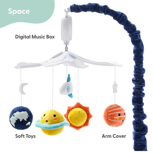 12 The Peanutshell Crib Mobile for Boys or Girls - White and Dark Blue Musical Baby Crib Mobile with Lullabies, Planets