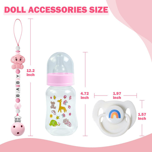 Set 3 SCOM Reborn Baby Doll Accessories - Rainbow Magnetic Pacifiers & Removable Reusable Baby Doll Bottles