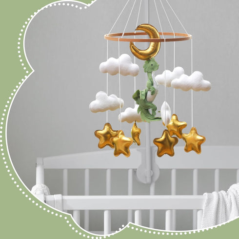 Forest Green Dragon Crib Mobile - Nursery Decor with Green Leaf Design