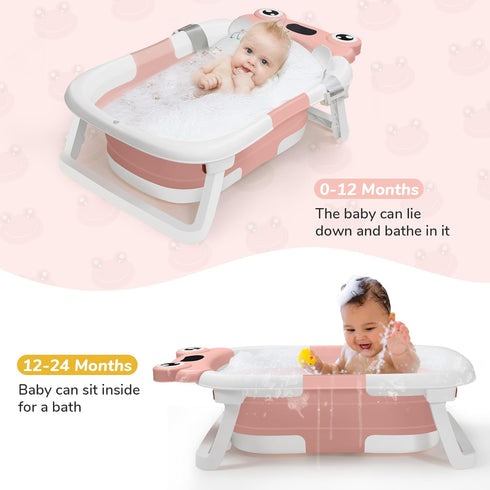 0-3-6-12 DEANIC Collapsible Baby Bathtub with Baby Washcloth, Portable Infant Bathtub with Soft Baby Bath Support