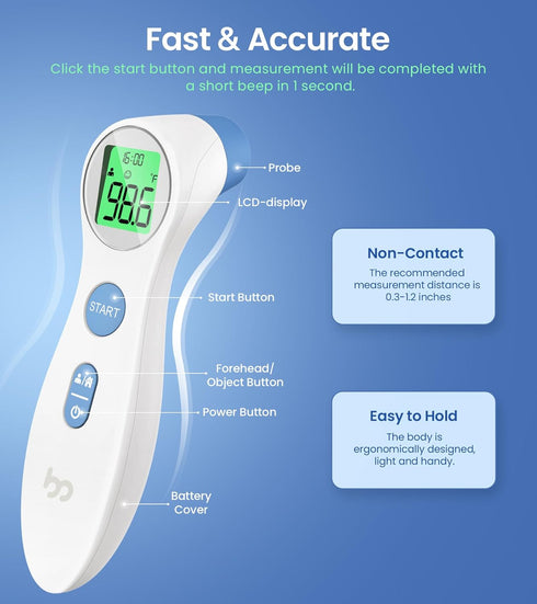 Forehead Thermometer for Adults and Kids, Digital Infrared with Fever Alarm and No-Touch Reading