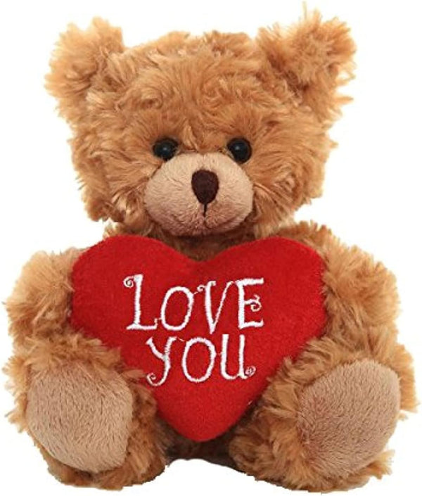 Plushland Stuffed Mocha Heart Bear – Love You - 6 Inch Plush Bear Toy for Kids & Adults, Brown, Embroidered Heart Pillow