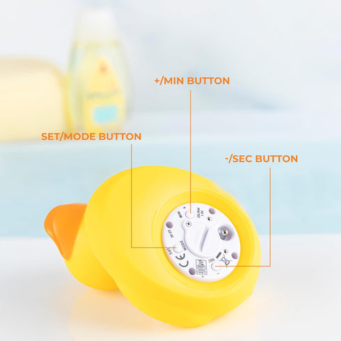 Duck Baby Bath Thermometer & Clock - Fahrenheit & Celsius Baby Bath Essentials - Soft Material Baby Products