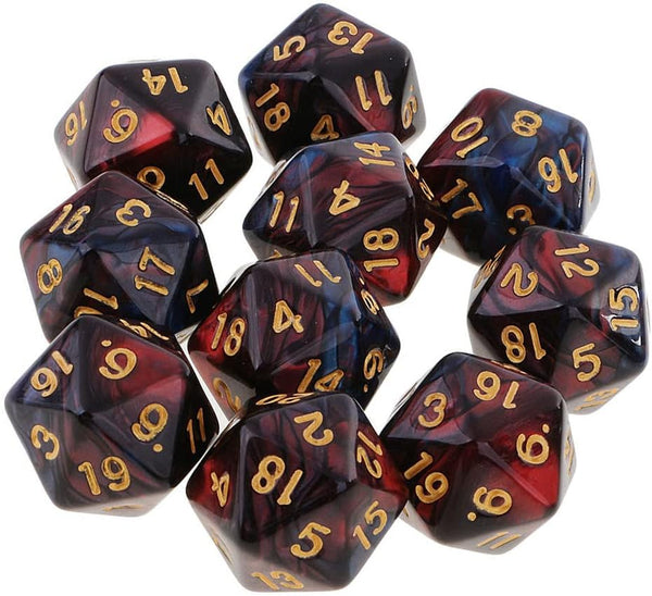 Yiotfandoll 10PCS Polyhedral D20 Dice 20mm Acrylic 20 Sided Dice for RPG MTG