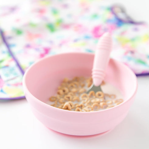 Bumkins Baby Bowl, Silicone Suction, for Babies, Toddlers and Kids, Baby Led Weaning, Feeding Essentials, Platinum Silicone, Non Skid Sticky Bottom, Supplies for Children Ages 6 Months Up, Pink by Bumkins
