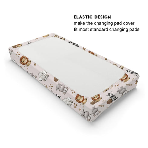 African Jungle Safari Animals Changing Pad Covers, Lion Elephant Giraffe Zebra Design for Baby Boys and Girls 32''x16''