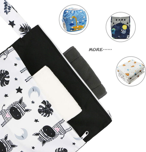 Zebra Print Waterproof Reusable Diaper Bags for Wet and Dry Storage