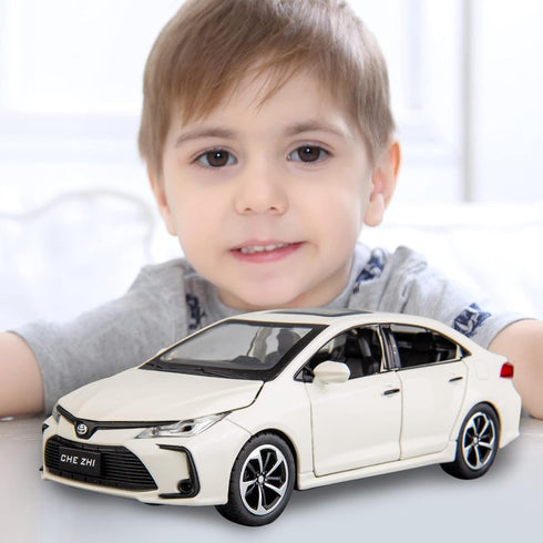 BDTCTK Compatible 1:32 Corolla Model Car, Zinc Alloy Pull Back Toy Car with Sound and Light for Kids, White