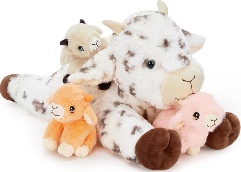 Sets, 22 Inch Mommy 3 Tummy,Soft 4Pcs Tezituor Large Lamb Stuffed Animal Toys Spot Lamb Plush with Cute Babies