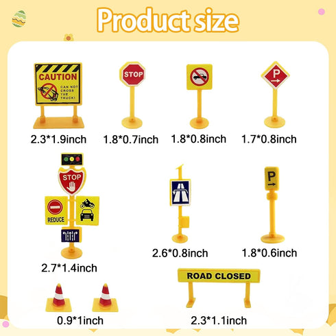 ZWLIYCHN 16pcs Mini Construction Vehicles Cake Topper Truck Excavator Traffic Road Sign Cake Cupcake Topper