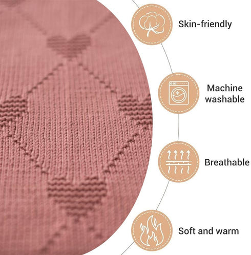 Lilac-30x40 Cotton Baby Blanket with Heart Patter Soft Breathable Newborn Blanket for Boys & Girls, Lightweight Knit