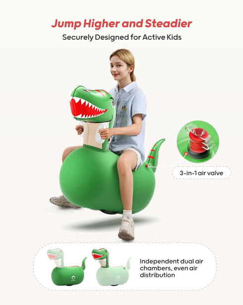 QPAU Inflatable Bouncy Dinosaur Toys, 2 PCS with Hand Pump, Heavy Duty Giant Bouncy Pal for Kids Ages 5+