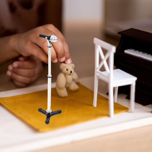 LUOZZY Miniature Microphone Model with Stand for 1:12 Dollhouse Accessories Display - Black