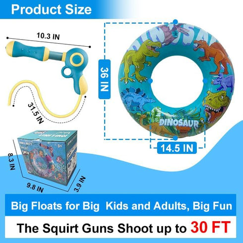 Inflatable Pool Float with Water Gun, Floaties for Kids Ages 8-12, Beach Inner Tubes for Summer Fun Pool Party