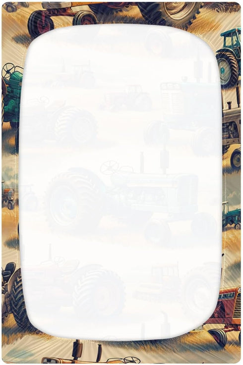 YANENDIE 52 28 Inch Vintage Farm Tractors Crib Sheets - Boys & Girls Cotton Crib Sheet for Standard Crib and Toddler