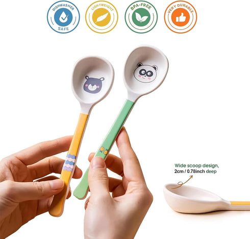 Shopwithgreen 5 PCS Bamboo Kids Spoons Set, Children Utensils Spoons Flatware Cutlery Set, BPA Free | Dishwasher Safe, Child and Kids Feeding for Dinner, Dessert, NOT FIT FOR BABIES WITH SMALL MOUTH by shopwithgreen
