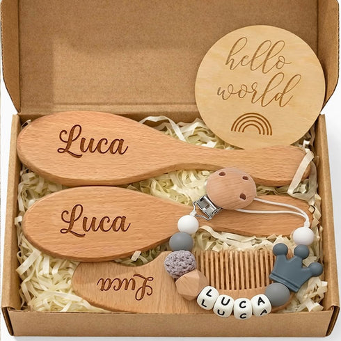 Personalized Wooden Baby Hair Brush and Comb Bristles,Personalized Pacifier Clip with Name