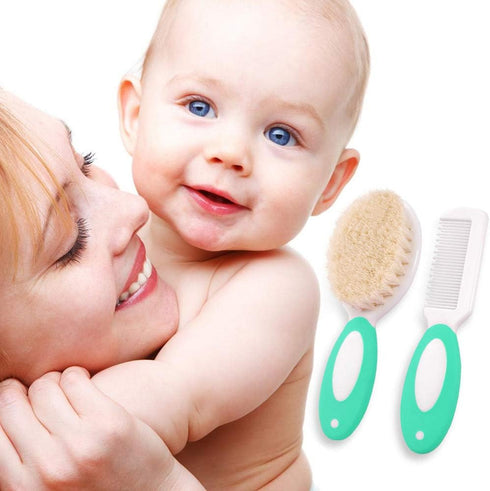 Baby Hair Brush and Comb Set for Newborns & Toddlers, Natural Soft Goat Bristles for Cradle Cap