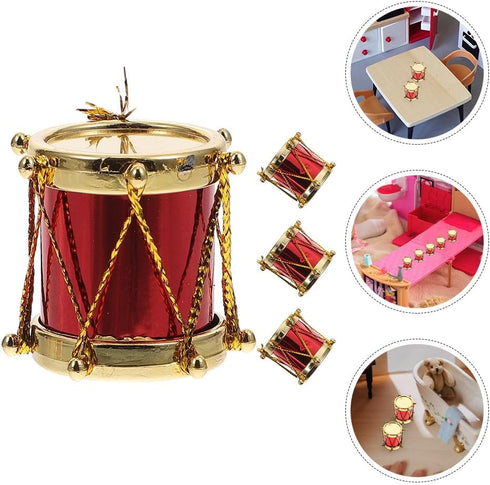 HOMSFOU Miniature Drum Models, 4pcs Mini Drum Accessories for Dollhouse Music Room Decor, 1:12 Scale