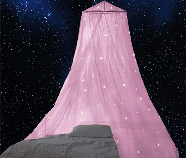 BCBYou Bed Canopy Mosquito Net with Fluorescent Stars, Glow in Dark for Baby, Kids, and Adults, Cover for Baby Crib,