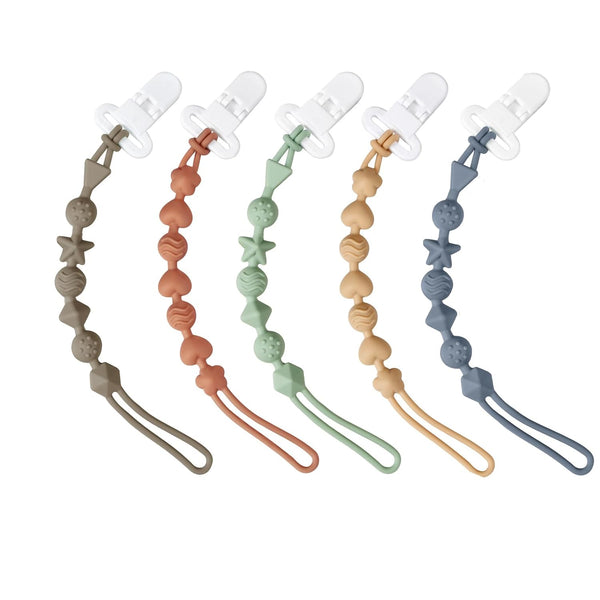 PandaEar 5 Pack Silicone Pacifier Clips, One Piece Design for Baby Boys & Girls, Teething Toys Holder