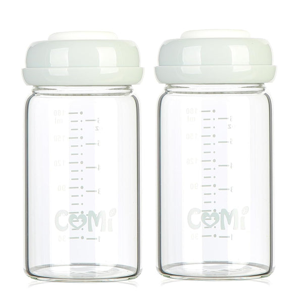 COMI Wide Neck Glass Breastmilk Collection n Storage Bottle, 6oz with Screw