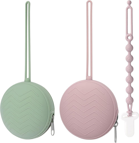 Nupoopy 2 Pack Silicone Pacifier Holder Case with Premium Zipper & 1 Pacifier