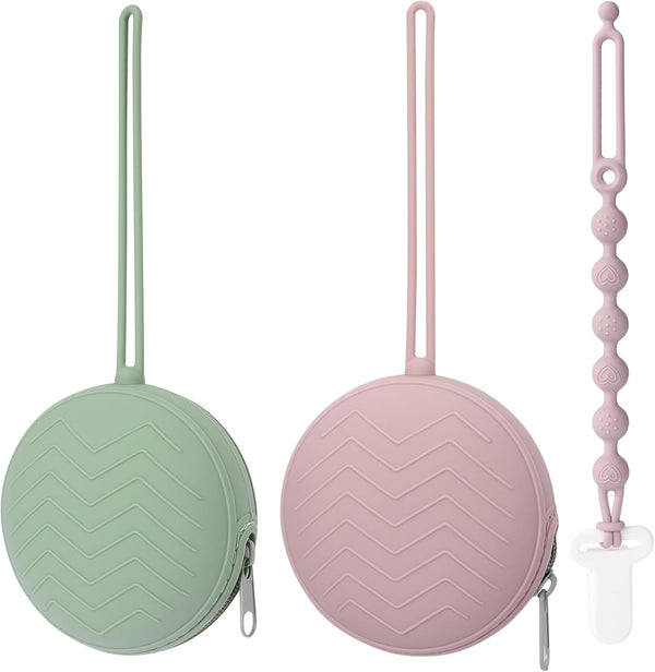 Nupoopy 2 Pack Silicone Pacifier Holder Case with Premium Zipper & 1 Pacifier