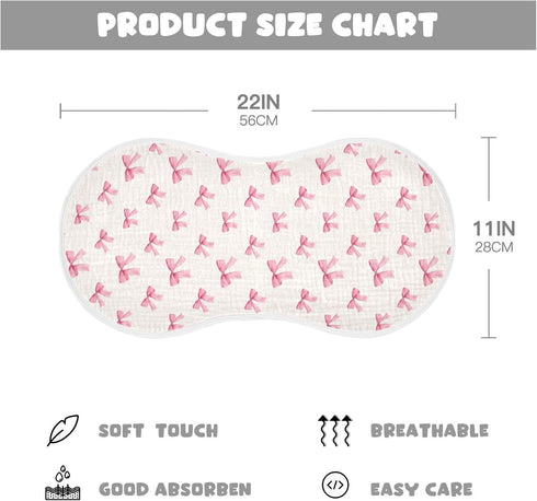 Maunzc 4-Layer 22" 11" 4 Pack Pink Bows Muslin Burp Cloths for Baby Absorbent Cotton Large x Soft Spit Up Rags
