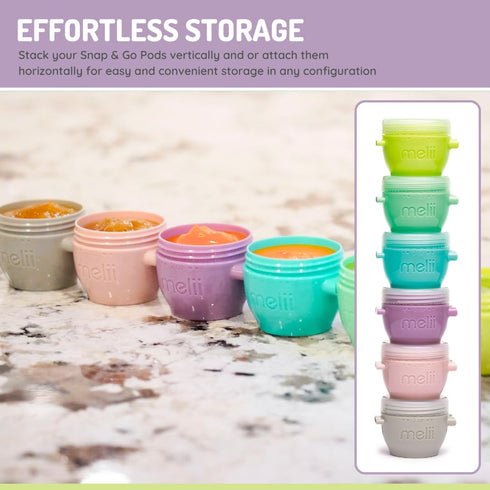 |12 Pack 2 oz, melii Snap & Go Baby Food Storage Containers Stackable Freezer Containers with Airtight Lids, BPA-Free