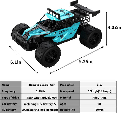Great-JUNAMT 1:16 2.4GHz 20 4-7 8-12 6-12+ Remote Control Car Monster Truck Toys Scale RC Car For Boys High Speed km/h