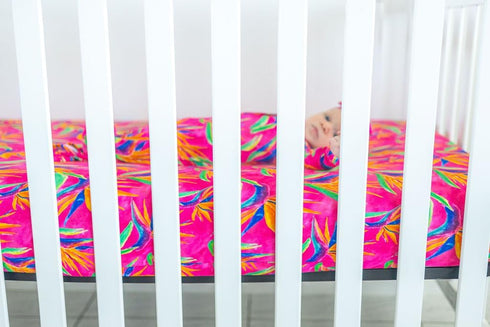 Bird of Paradise Fitted Crib Sheet, Made from Viscose from Bamboo and Spandex Material, Fits Standard Crib and Toddler