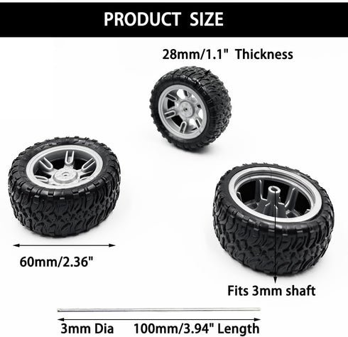 URIMPAVIDO 4PCS 60mm Toy Car Wheel Toy Car Rubber Tire Wheels with Shaft Round Rod Axles for RC Car Truck Robot DIY