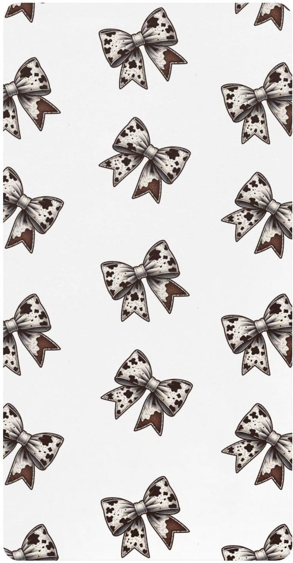 CZXW Cow Print Bows Crib Sheets Fitted 52" x 28" Natural Cotton Soft