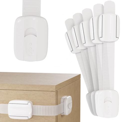 6 Pack Child Safety Strap Locks - No Drilling Cabinet Locks, Sticky Drawer Locks, Baby Proofing, Refrigerator Strap Lock