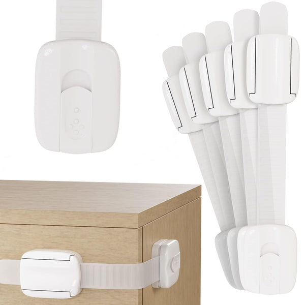 6 Pack Child Safety Strap Locks - No Drilling Cabinet Locks, Sticky Drawer Locks, Baby Proofing, Refrigerator Strap Lock