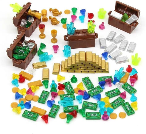 General Jim's Treasure Chest Gem Blocks, Jewel Chest, Gems, Diamonds, Bullion Gold Bar, Crystals, 100 Dollar Bill Cash